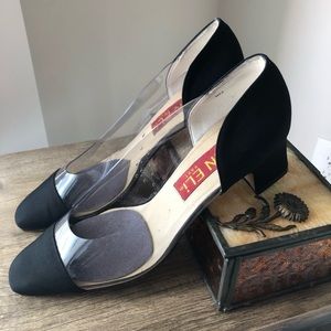 Vaneli Heels Vintage Clear Lucite Black Square Toe Black‎ Block 9 Narrow